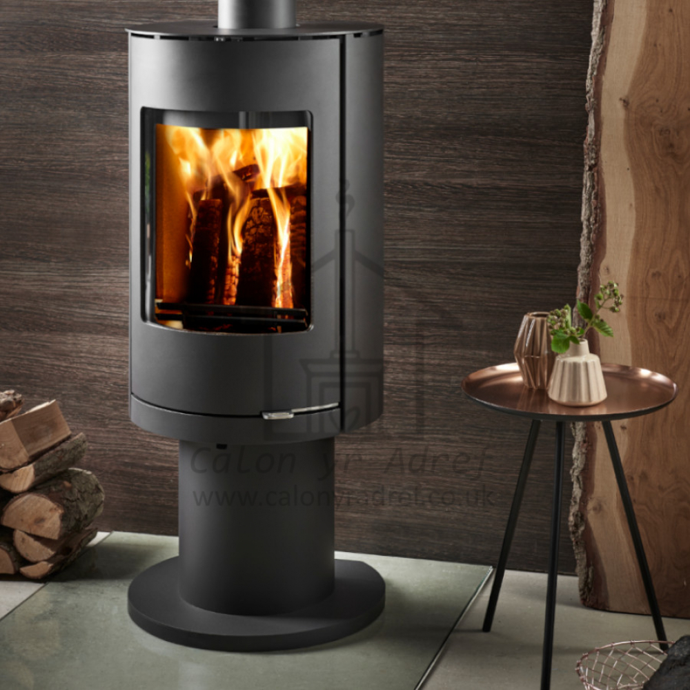 Westfire Uniq 36 Cylindrical Ecodesign Wood Stove on Pedestal